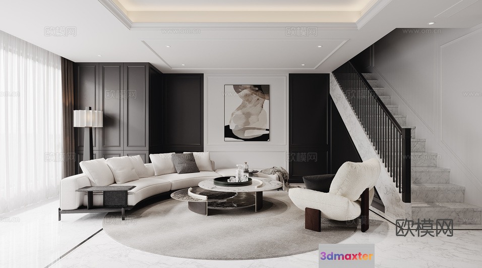 Modern Living Room 3D Model - 17834 - CORONA Render
