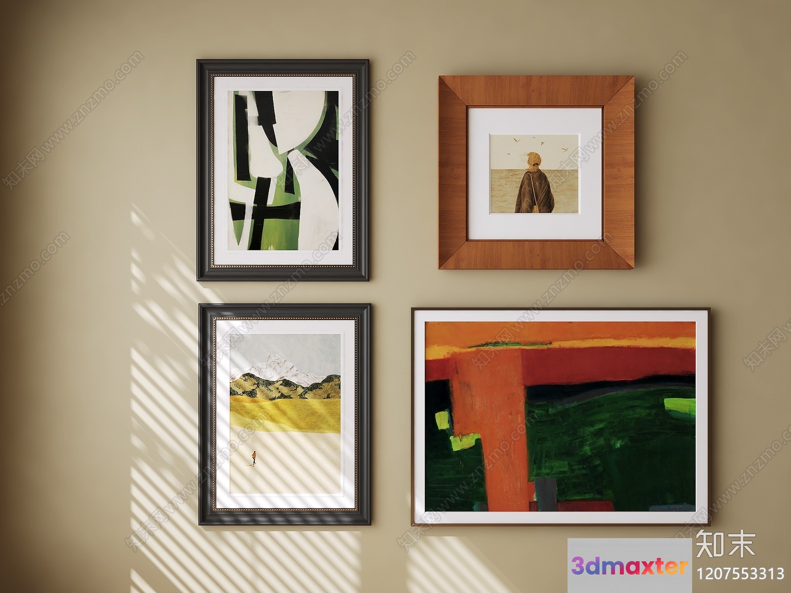 Four Framed Paintings On A Beige Wall 3D Model - 11579 - VRAY Render