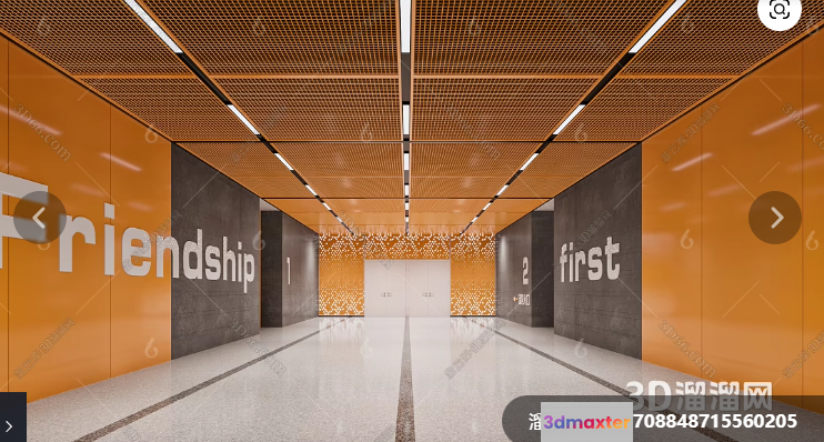 Modern Corridor With Orange And Gray Walls 3D Model - 615 - CORONA Render