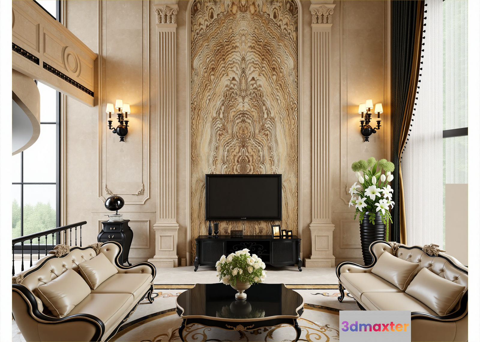 Elegant Living Room 3D Model - 23076 - VRAY Render