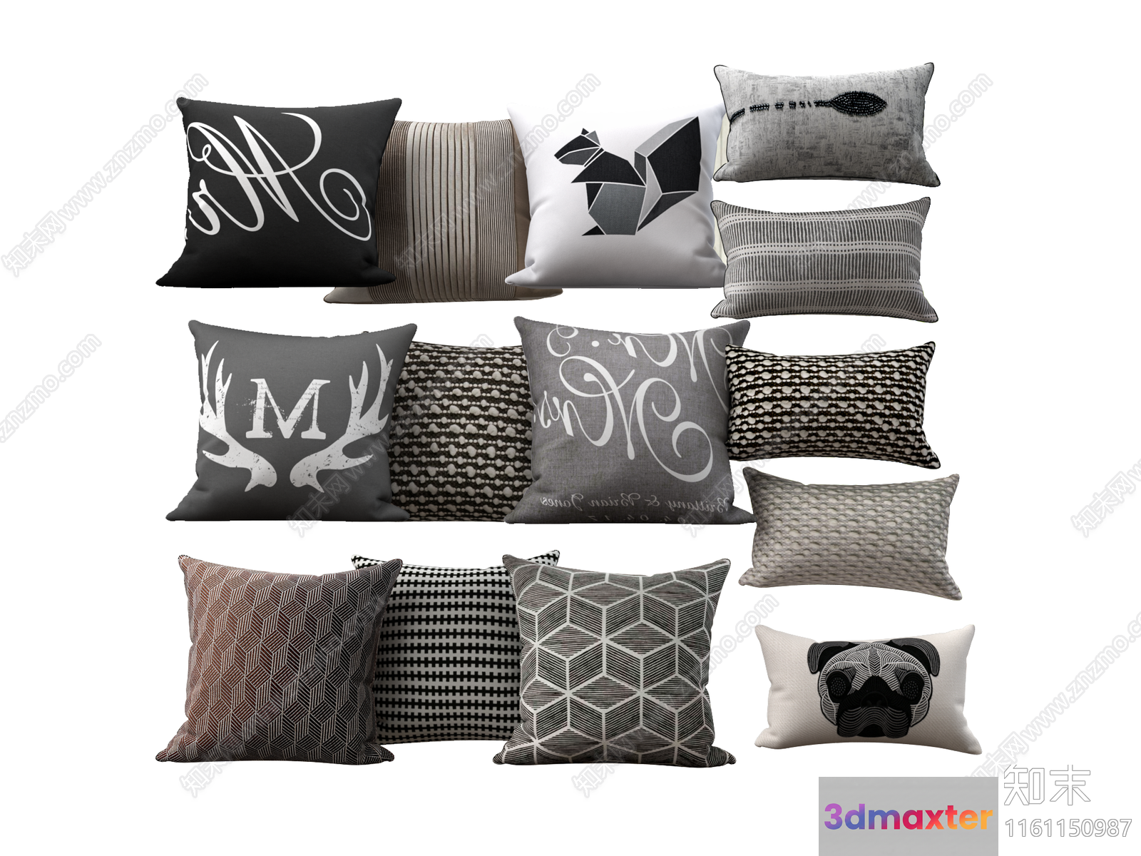 Gray Throw Pillows 3D Model - 3422 - VRAY Render