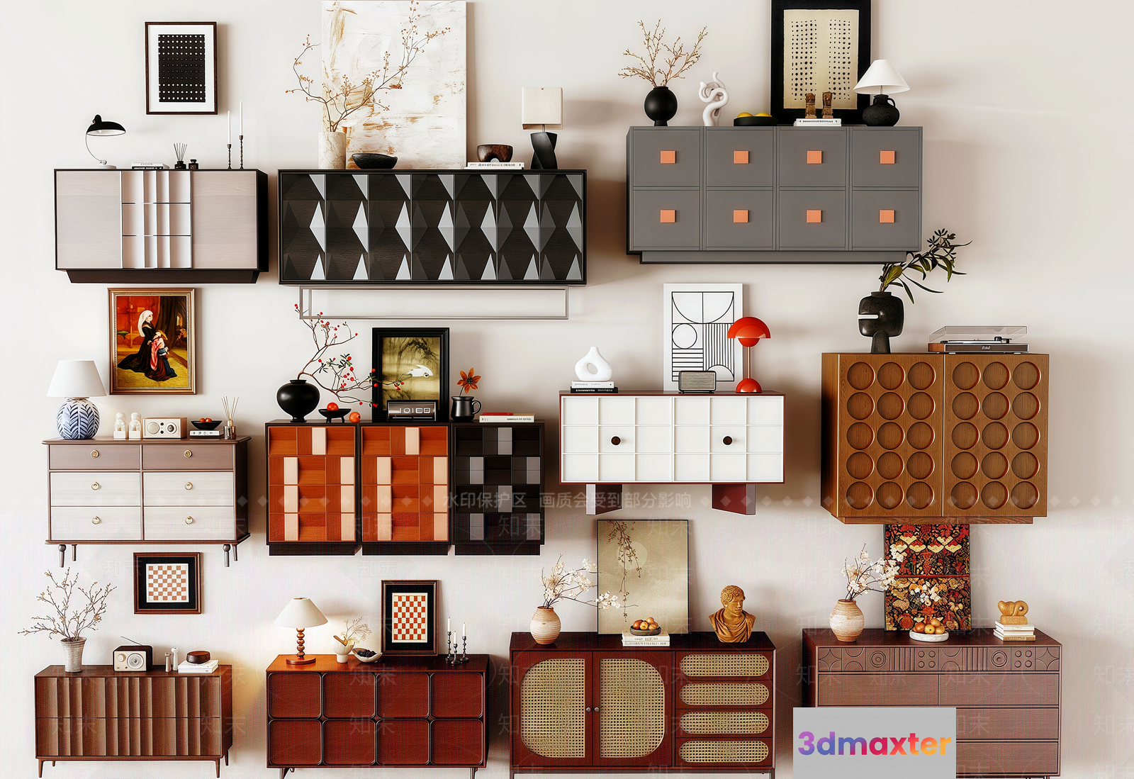 A Collection Of Mid-Century Modern Furniture 3D Model - 8646 - VRAY Render