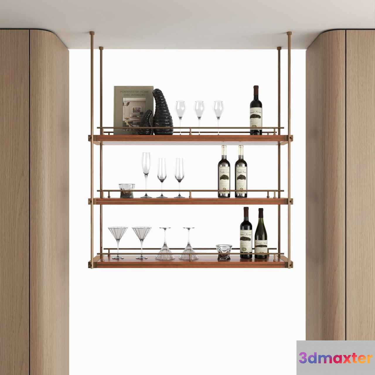 Gold And Brown Shelves 3D Model - 16621 - VRAY Render