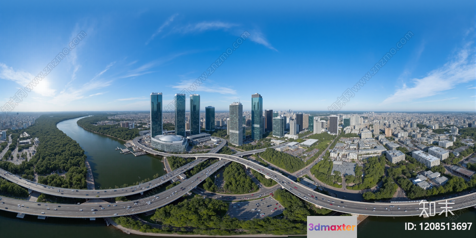 A Cityscape With A Highway And Skyscrapers 3D Model - 8477 - VRAY Render