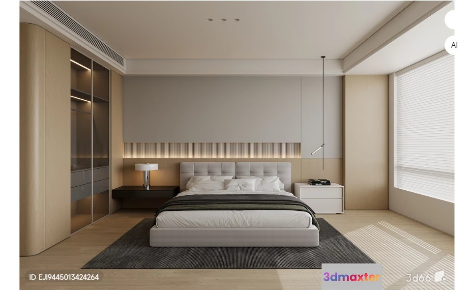 Modern Minimalist Bedroom 3D Model - 3662 - VRAY Render