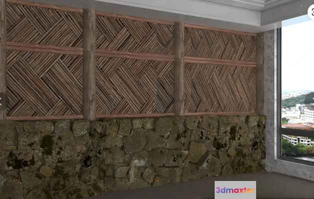 A Stone Wall With A Wooden Lattice Design 3D Model - 5045 - VRAY Render