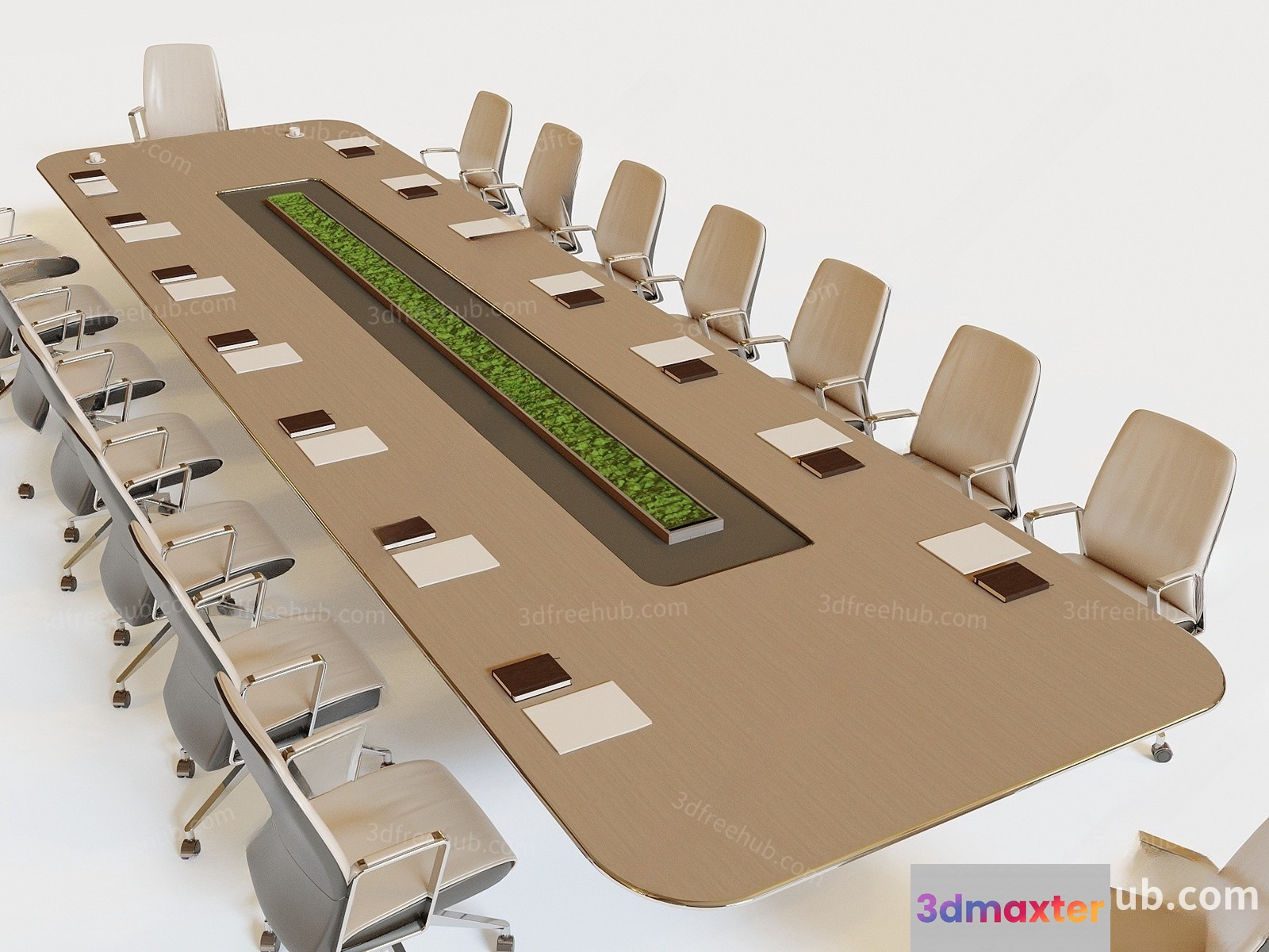A Long Conference Table With Chairs 3D Model - 20554 - VRAY Render