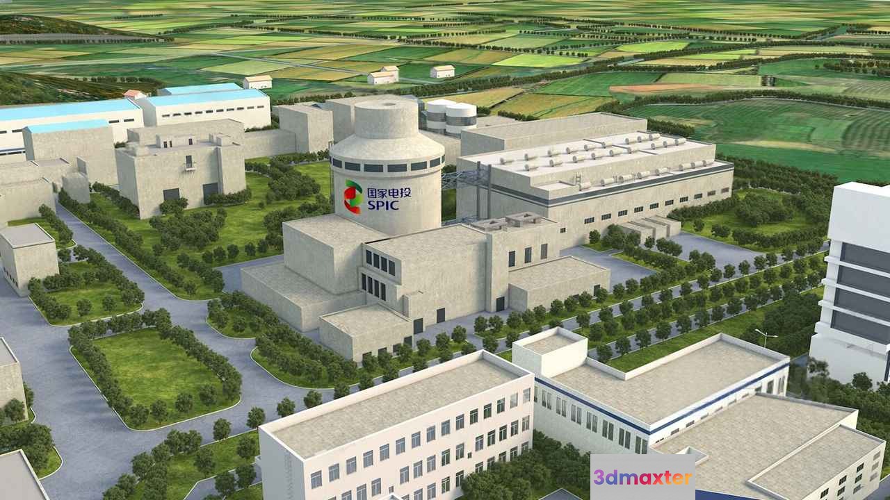 A Large Building With A Prominent Tower Surrounded By A Landscape 3D Model - 2160 - VRAY Render