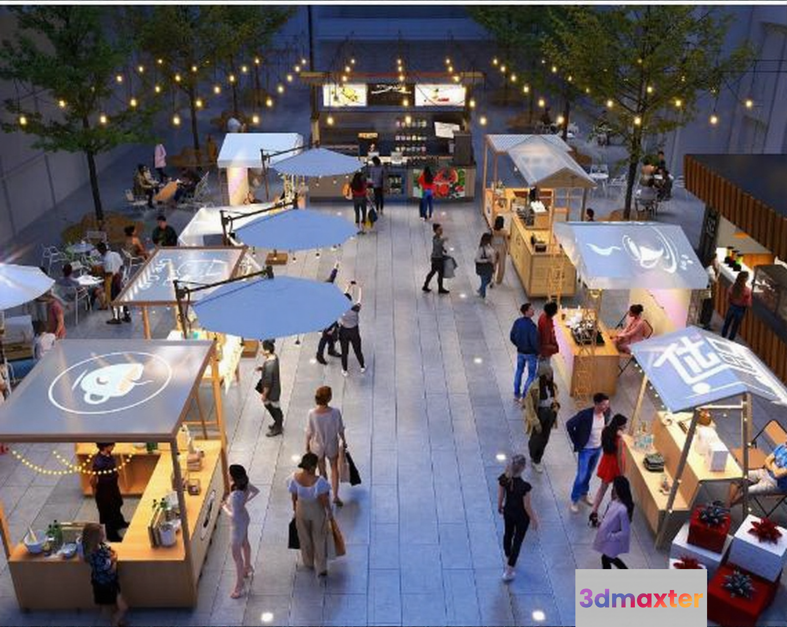 A Large Open Space With Many Small Stalls 3D Model - 15673 - VRAY Render