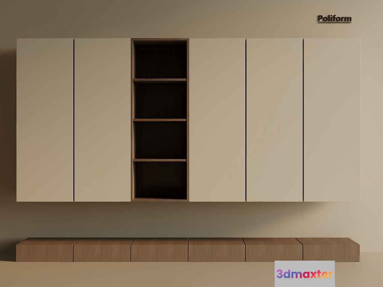 Modern Wall-Mounted Storage Unit 3D Model - 686 - VRAY Render