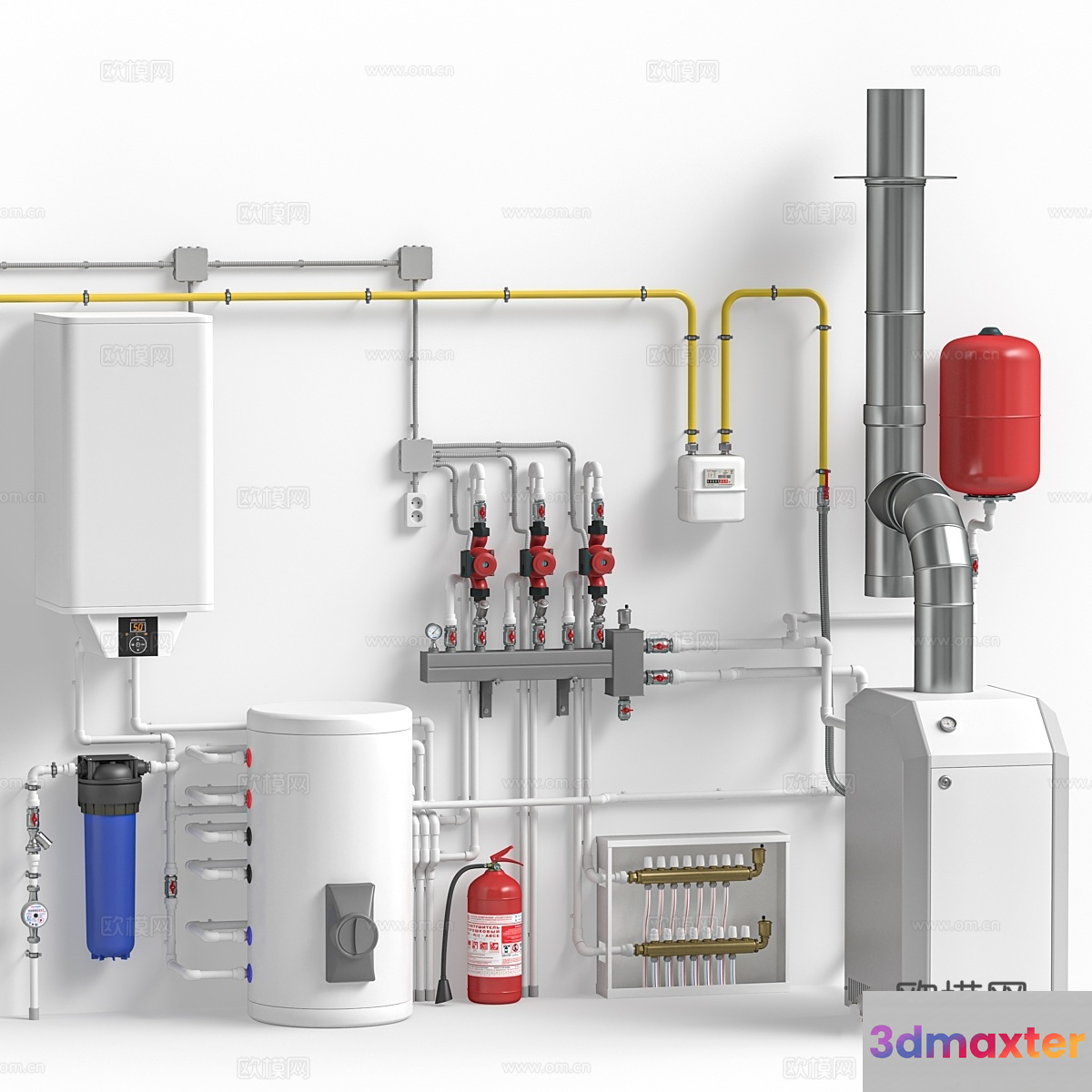 The Main Subject Is A White Water Heater 3D Model - 15452 - VRAY Render