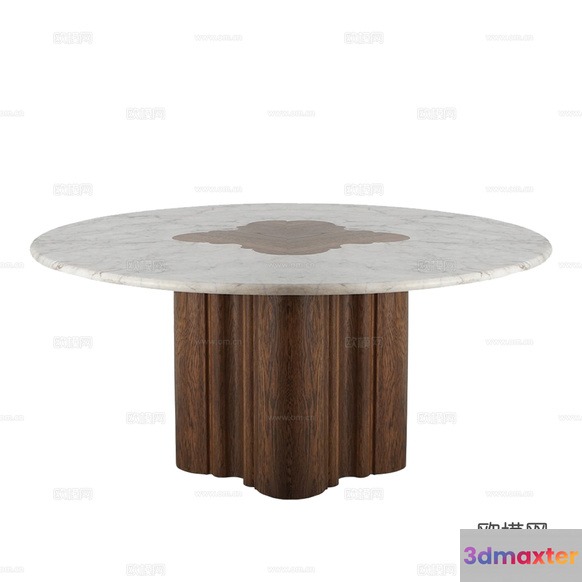 Round Table With A Marble Top And A Wooden Base 3D Model - 16254 - VRAY Render
