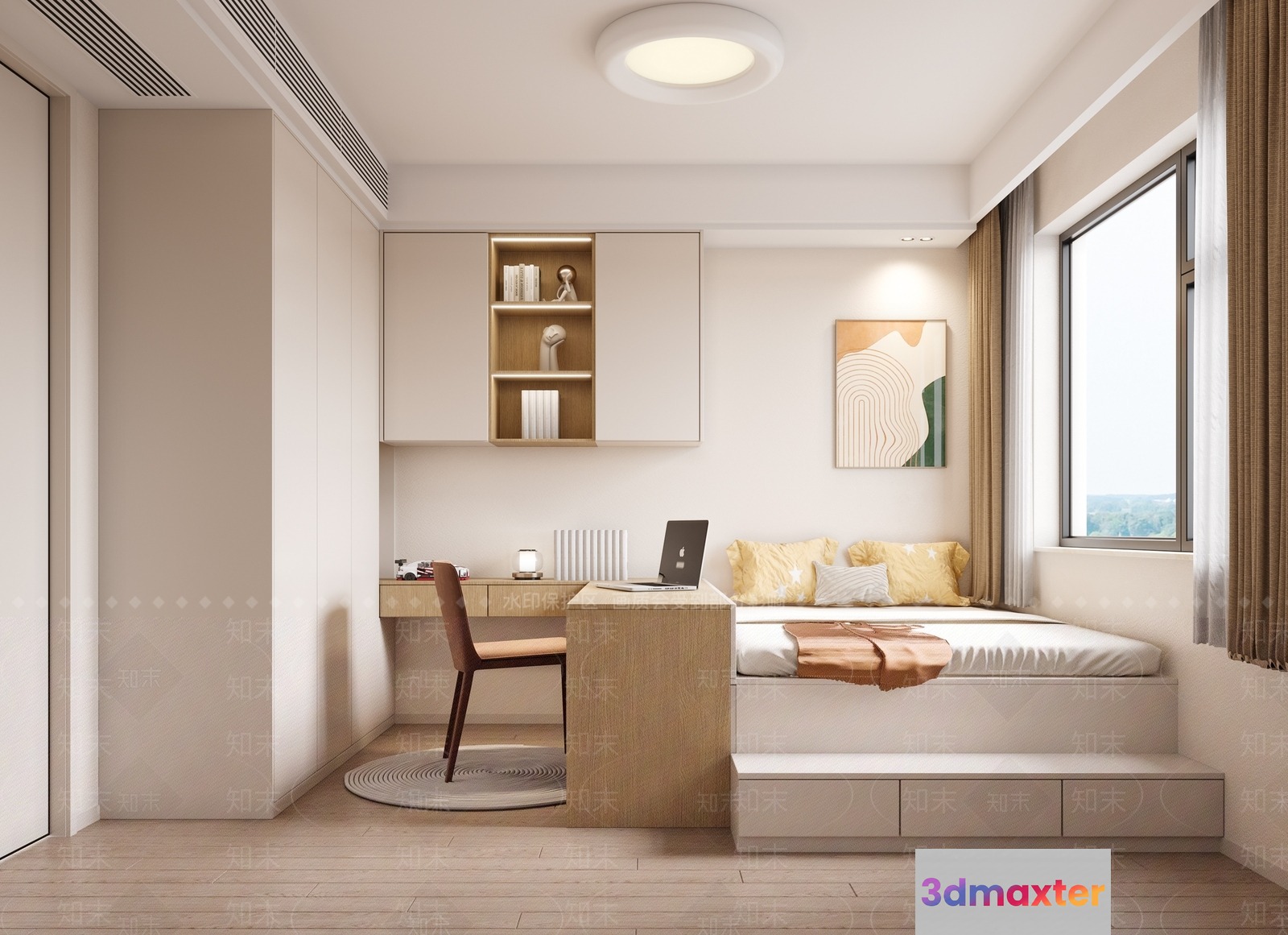 Cozy Minimalist Bedroom 3D Model - 6110 - VRAY Render