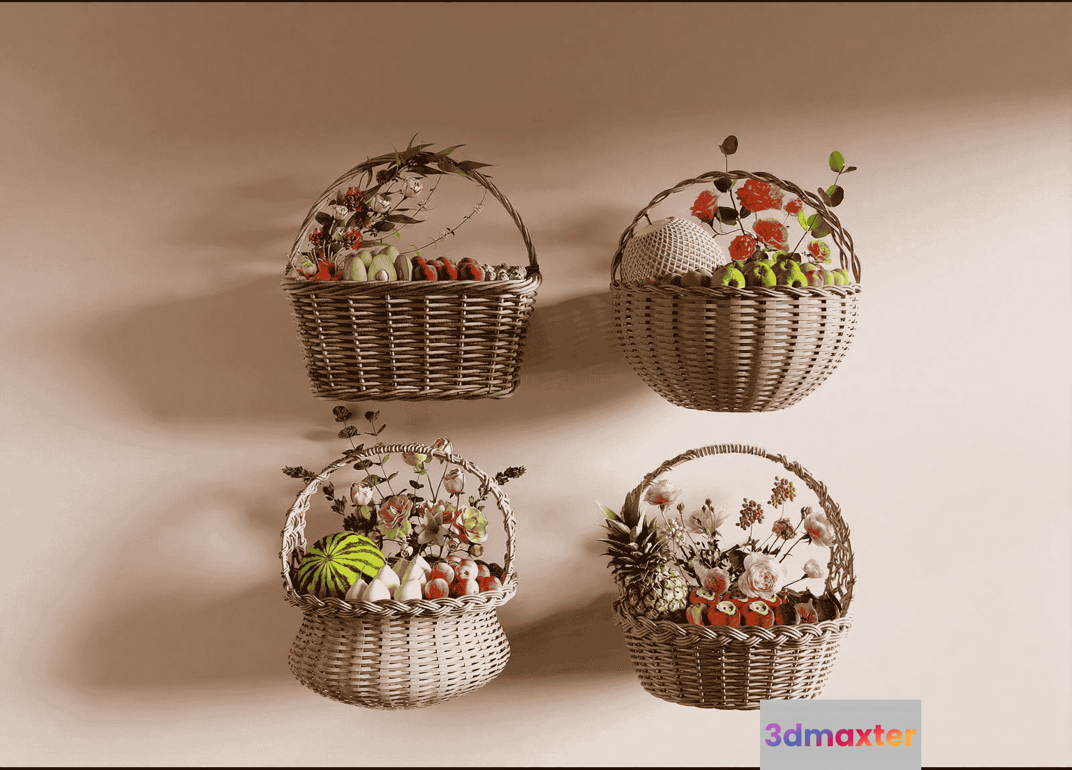 Four Baskets 3D Model - 13112 - VRAY Render
