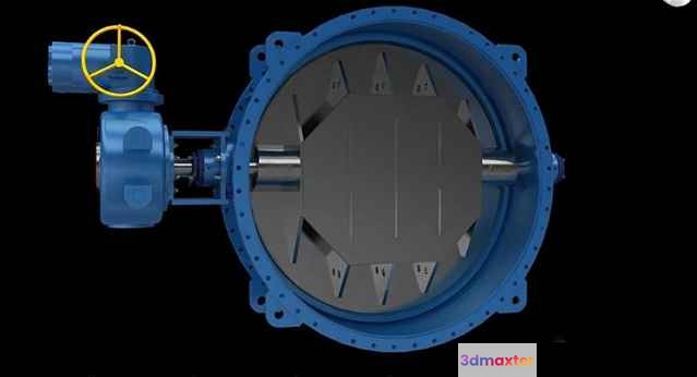 Blue Pipe With Yellow Valve 3D Model - 17931 - VRAY Render