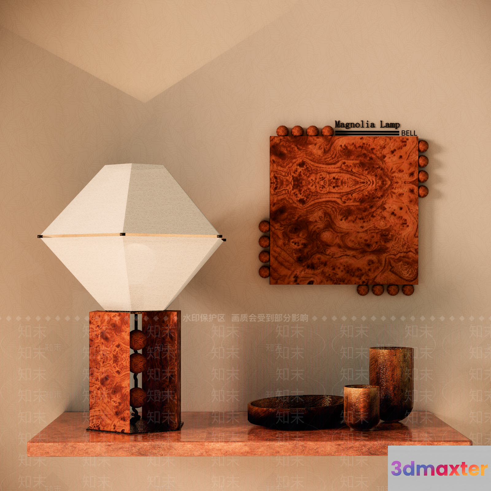 A Wooden Lamp And Matching Wall Art 3D Model - 17735 - VRAY Render