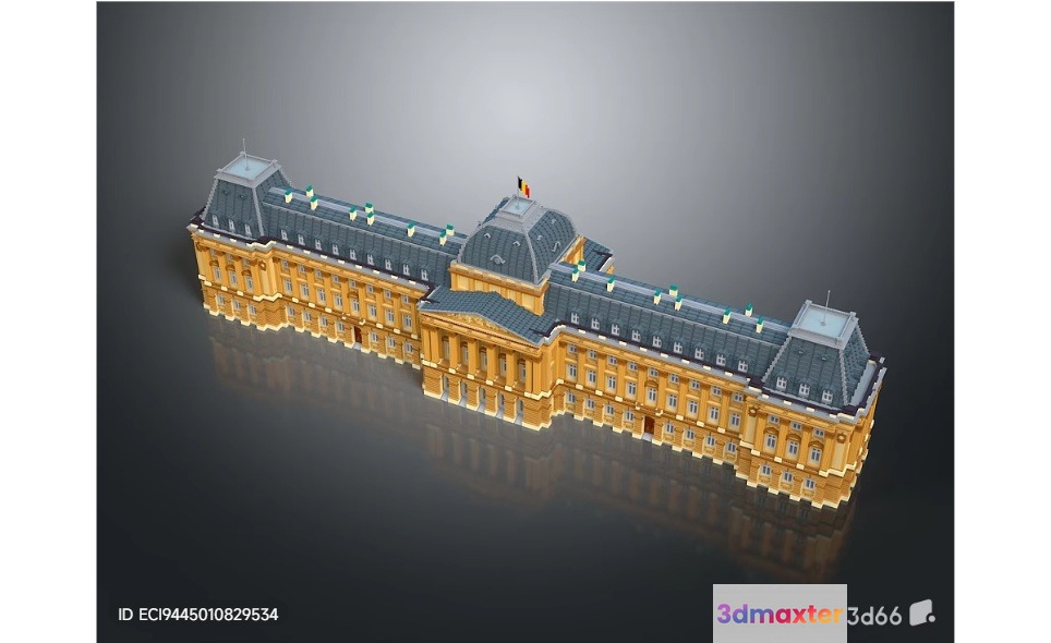 A 3D Rendering Of A Building With A Gray Roof And Yellow Walls 3D Model - 9326 - VRAY Render
