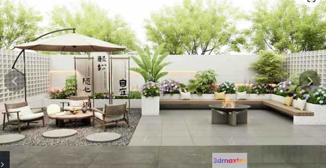 Outdoor Patio. This Image Depicts A Serene And Inviting Outdoor Space Featuring 3D Model - 16455 - VRAY Render