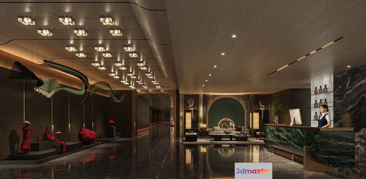 Luxurious Hotel Lobby 3D Model - 19015 - CORONA Render