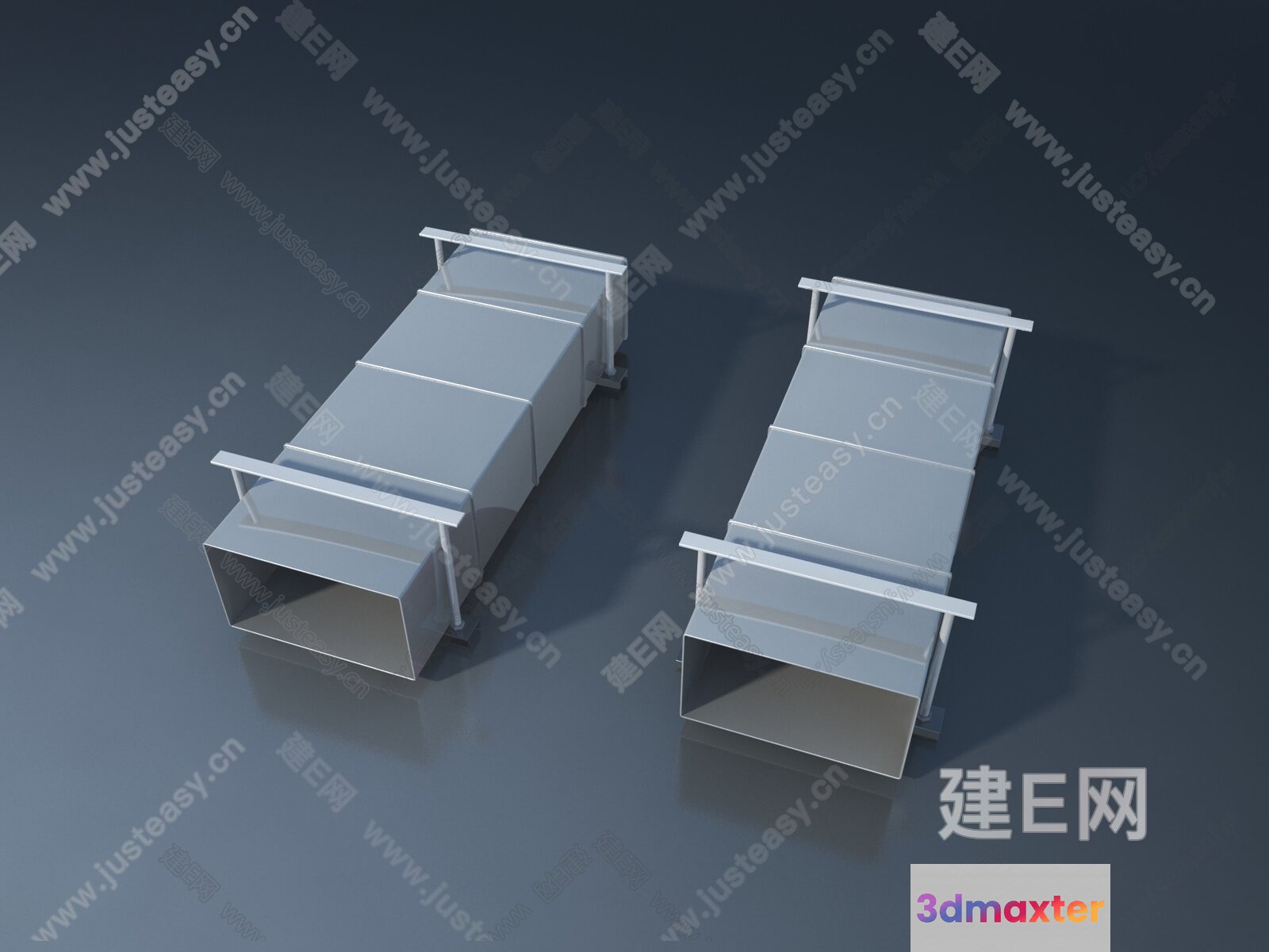 Two White Rectangular Beds With A Table Attached To The Headboard 3D Model - 6736 - VRAY Render