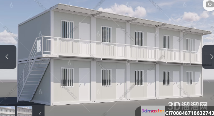 A White Building With A Balcony 3D Model - 10205 - CORONA Render