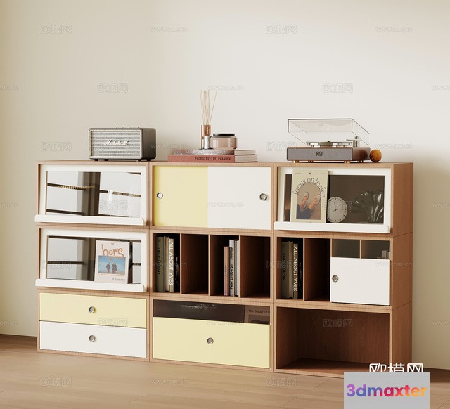A Wooden Shelving Unit 3D Model - 12165 - VRAY Render
