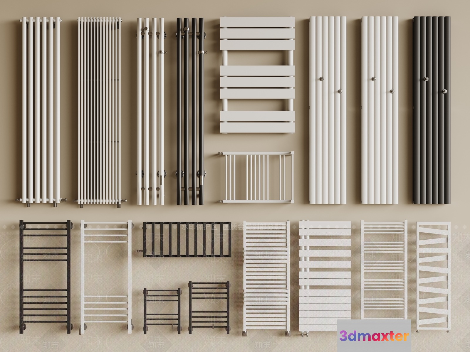 The Main Subject Is A Collection Of Radiator Covers Characterized By Their Various Designs 3D Model - 8873 - VRAY Render
