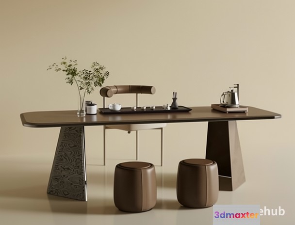 A Modern Table With Stools 3D Model - 22259 - VRAY Render