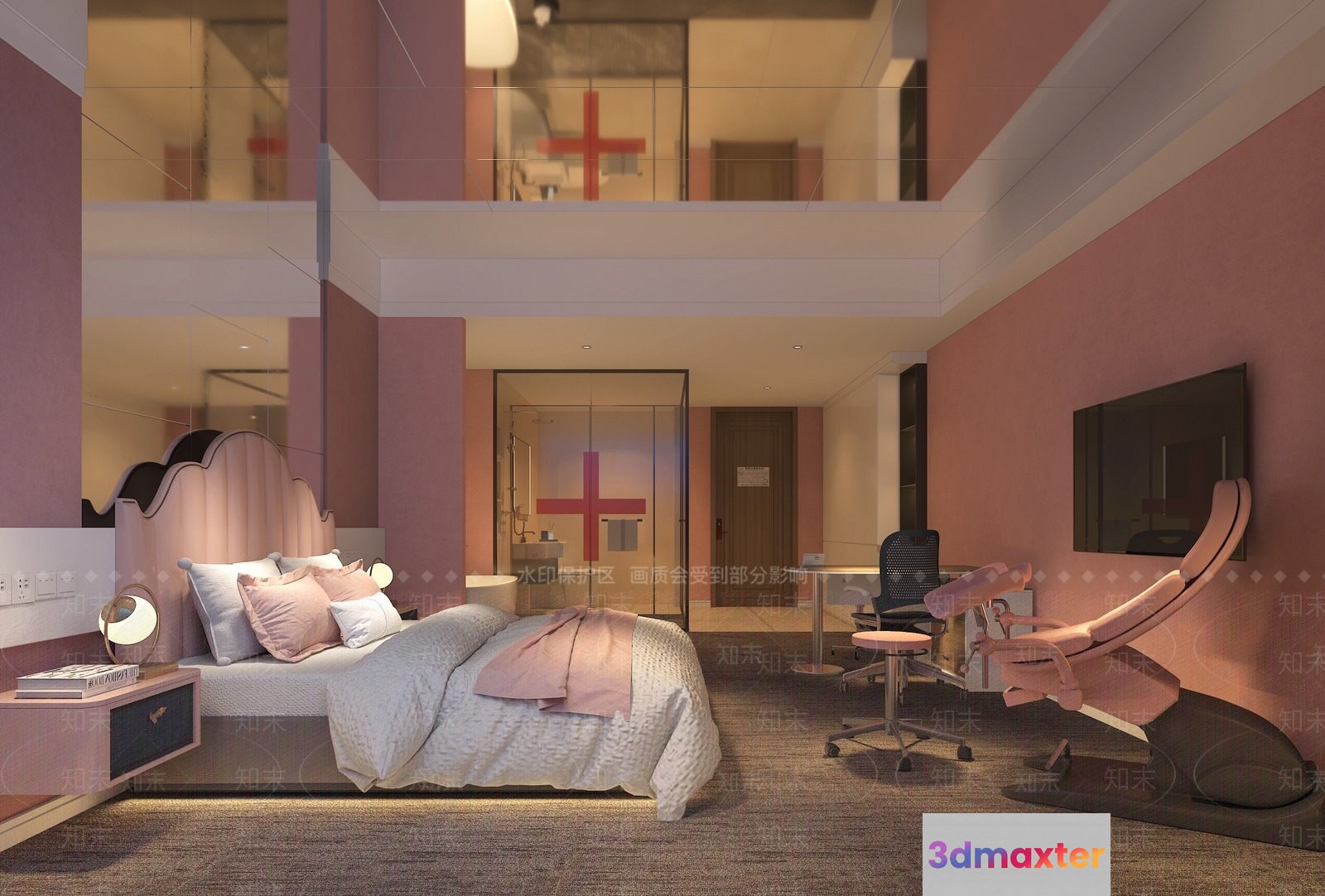 Cozy Pink Bedroom 3D Model - 18935 - VRAY Render