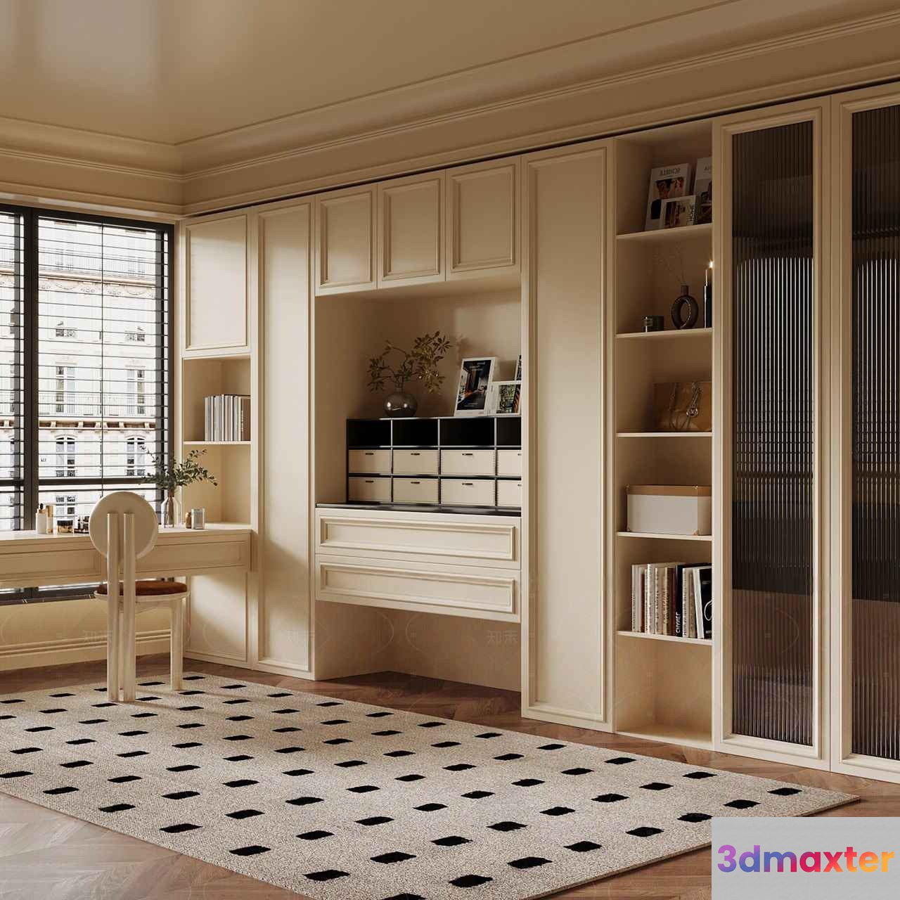 Modern White Bookshelf 3D Model - 8408 - VRAY Render