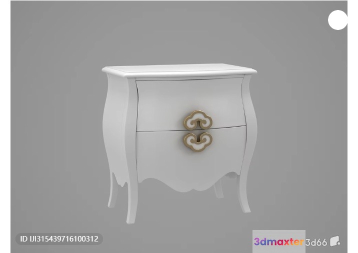 White Nightstand With Gold Handles 3D Model - 2260 - VRAY Render