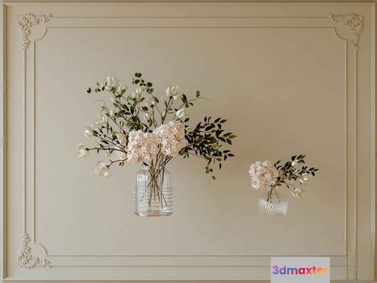 White Wall Vases 3D Model - 1065 - VRAY Render