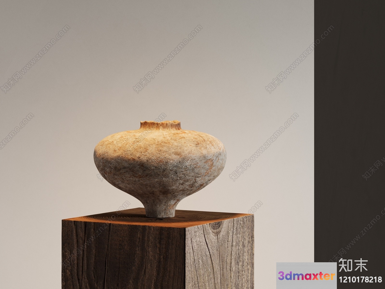 A Ceramic Vase On A Wooden Base 3D Model - 16501 - VRAY Render