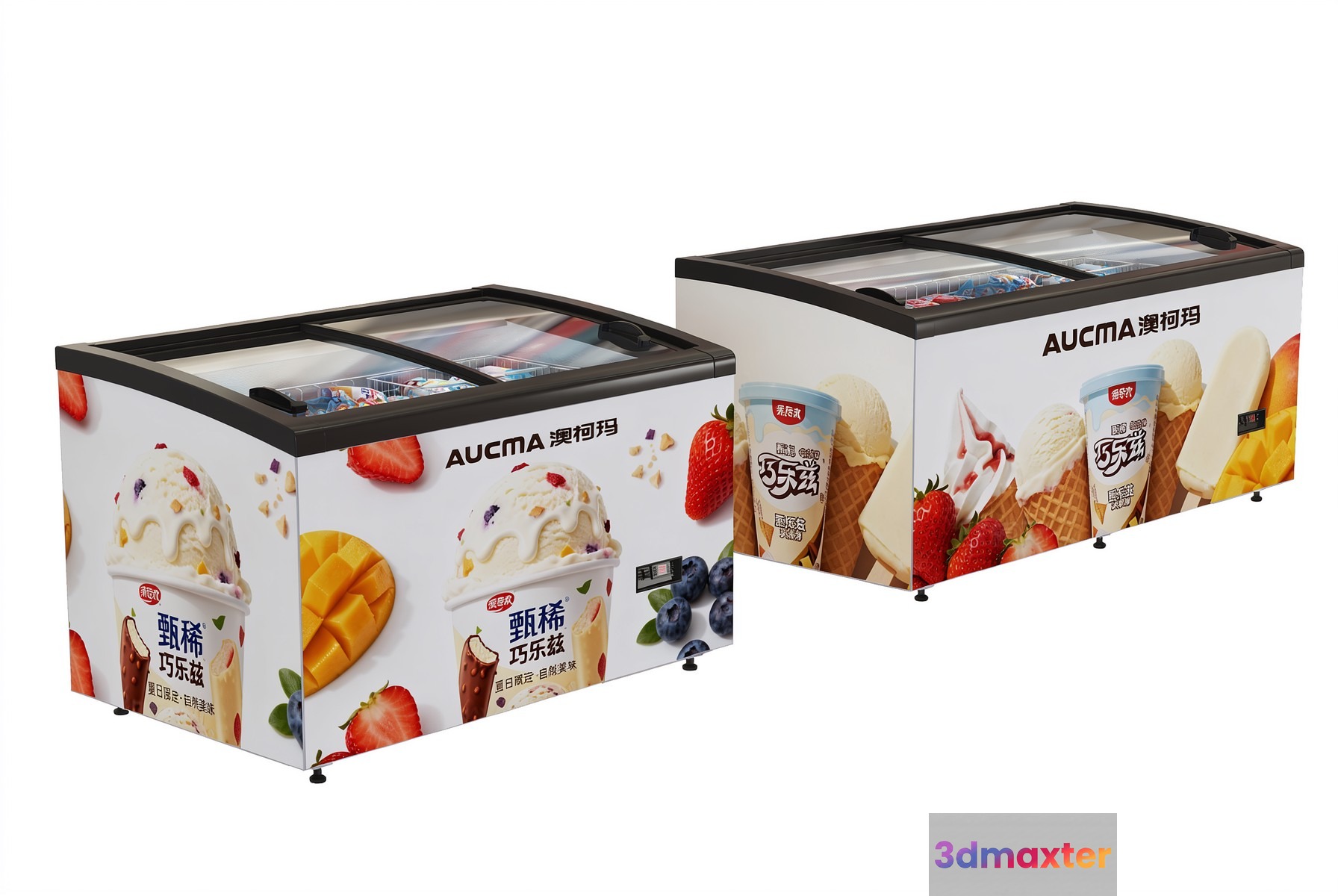 Two Ice Cream Freezers With A Glass Lid 3D Model - 23502 - VRAY Render