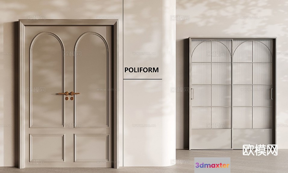 A Beige Door With An Arched Design 3D Model - 3416 - VRAY Render