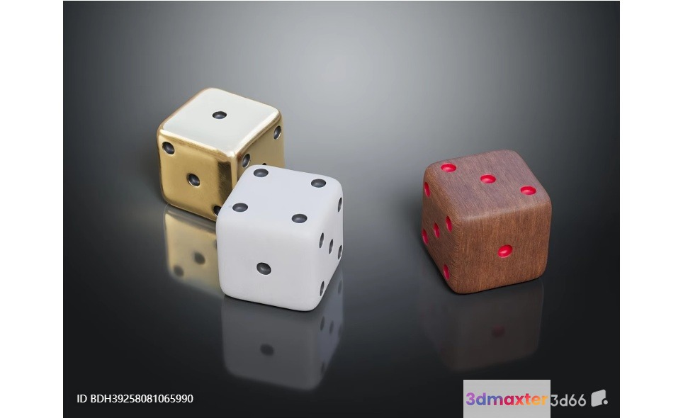 Three Dice With Different Colors 3D Model - 10355 - VRAY Render