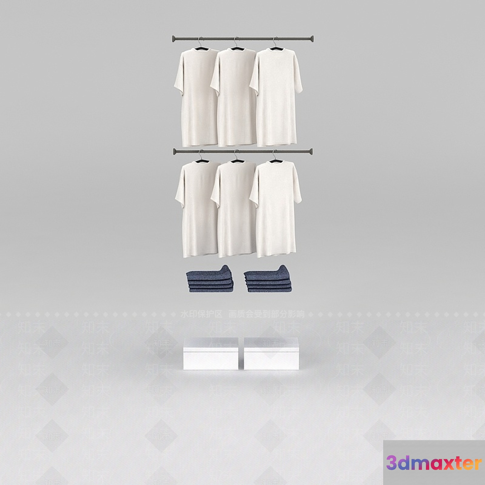 The Image Features A Minimalist Clothing Rack With White T-Shirts 3D Model - 8634 - VRAY Render