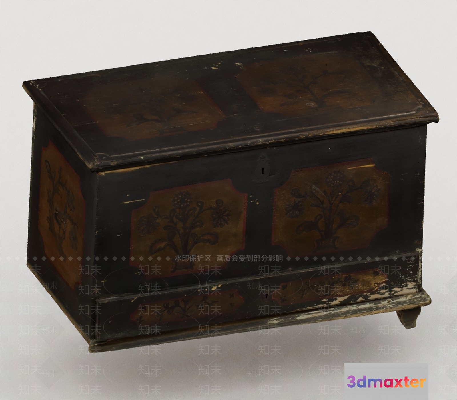 A Wooden Box With A Floral Design 3D Model - 14267 - VRAY Render