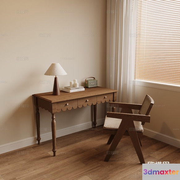 Wooden Desk Setup 3D Model - 10286 - VRAY Render