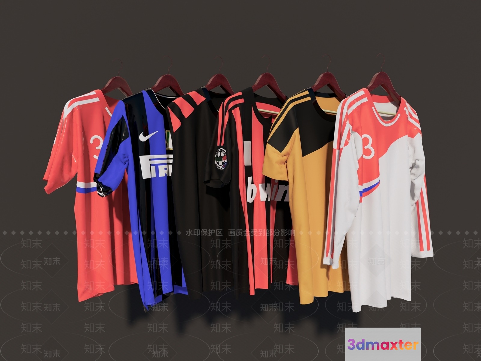 A Collection Of Soccer Jerseys 3D Model - 6507 - VRAY Render
