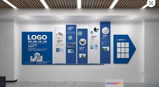 A Wall With Blue And White Posters 3D Model - 21015 - VRAY Render