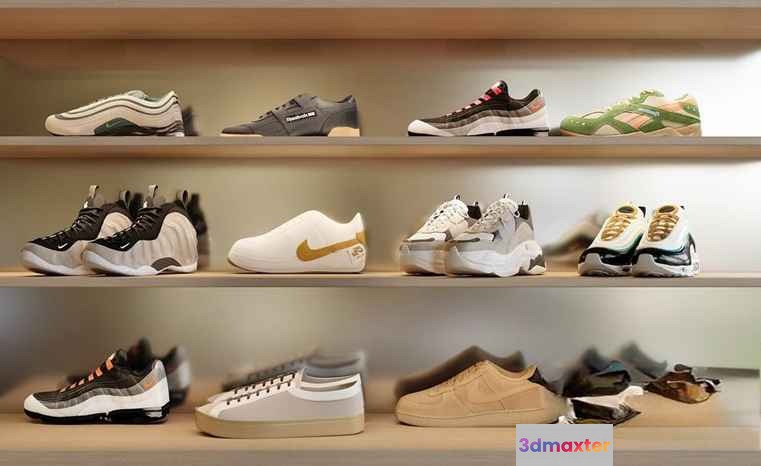 Shelves Of Sneakers 3D Model - 6669 - CORONA Render