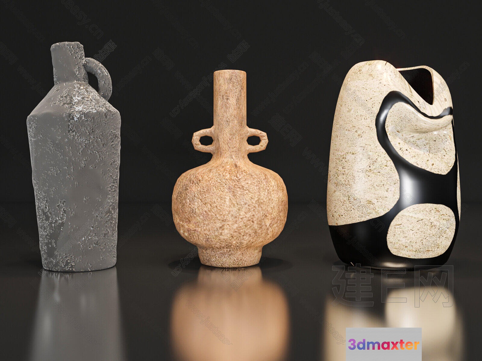 Three Vases 3D Model - 19081 - VRAY Render