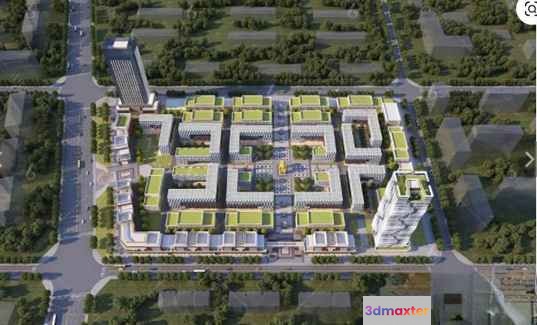 Aerial View Of A Large Building 3D Model - 2107 - VRAY Render