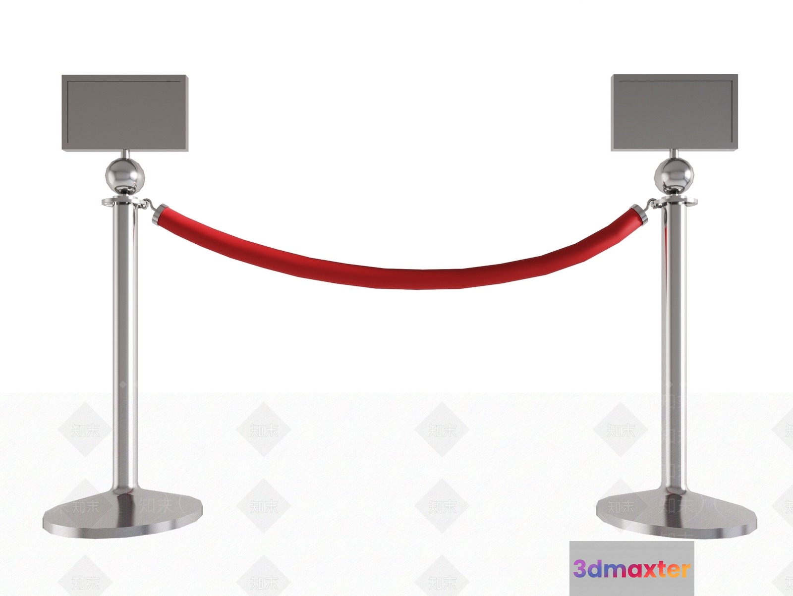Red Velvet Rope Barrier 3D Model - 4338 - VRAY Render