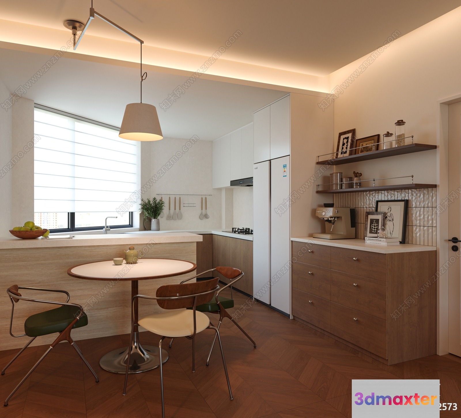 Modern Kitchen With A Dining Area 3D Model - 15630 - VRAY Render