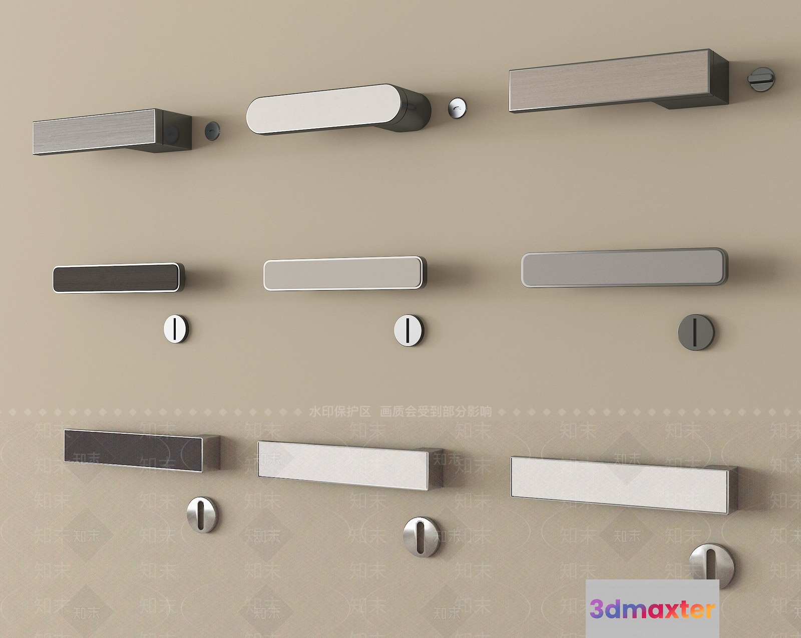 Modern Door Handles 3D Model - 7551 - VRAY Render