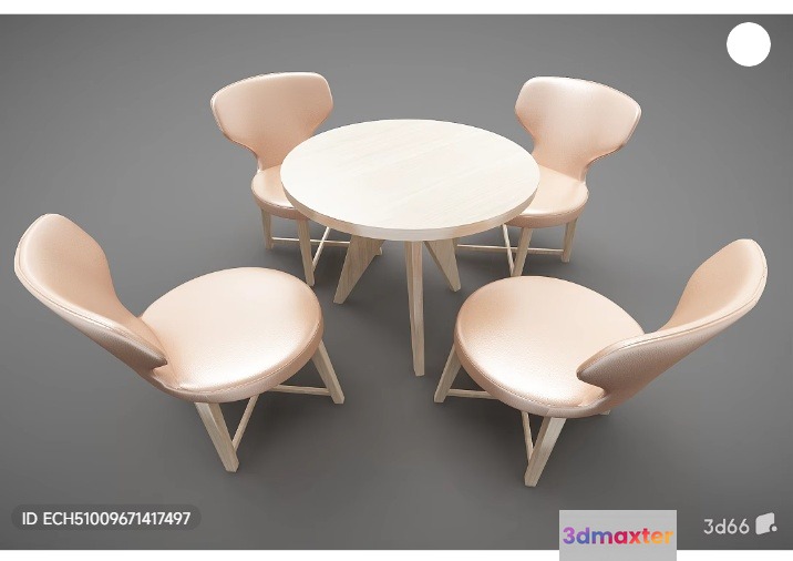 A Set Of Four Beige Chairs Surrounding A Small Table 3D Model - 7109 - VRAY Render