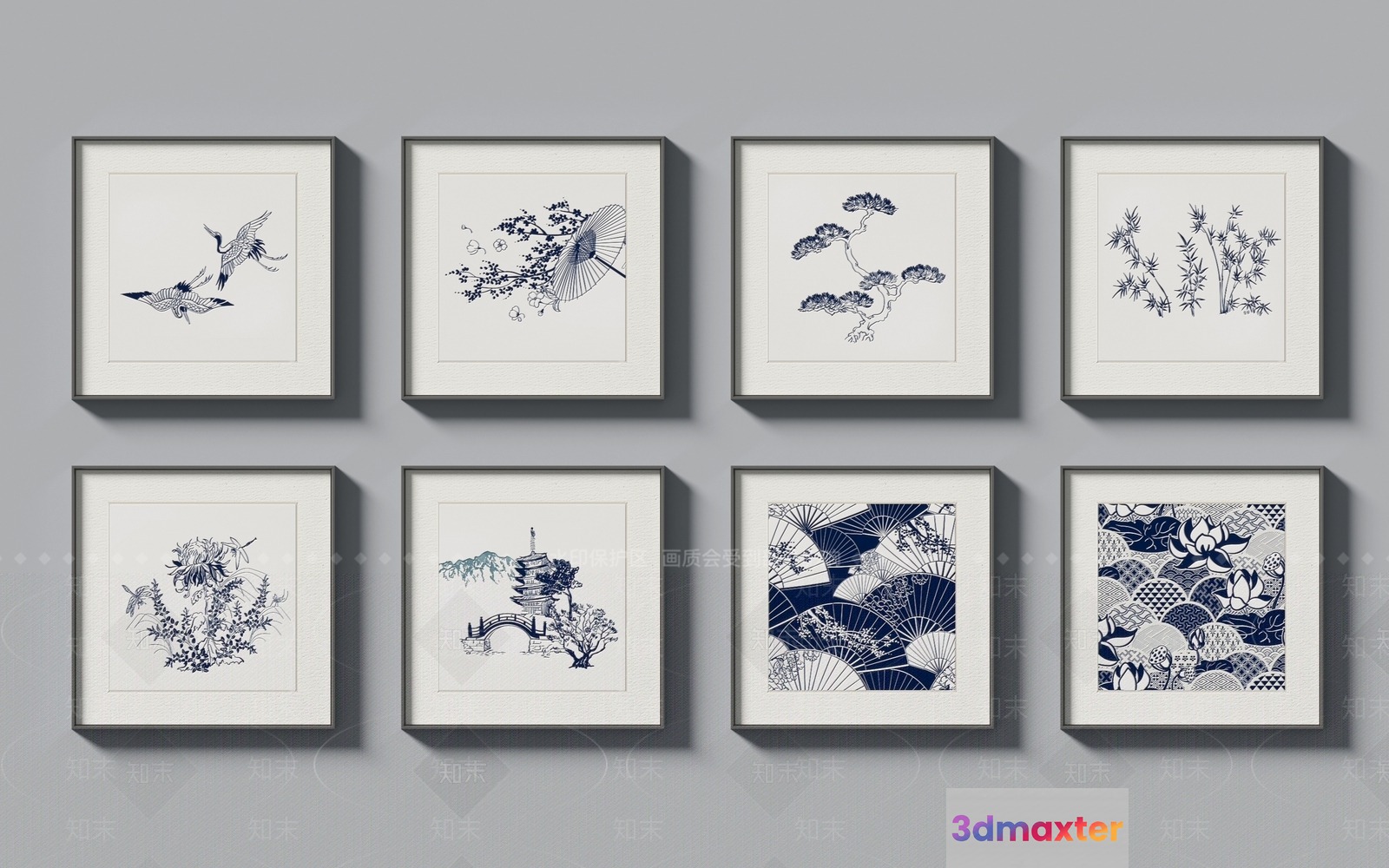 A Collection Of Framed Artwork 3D Model - 5151 - VRAY Render