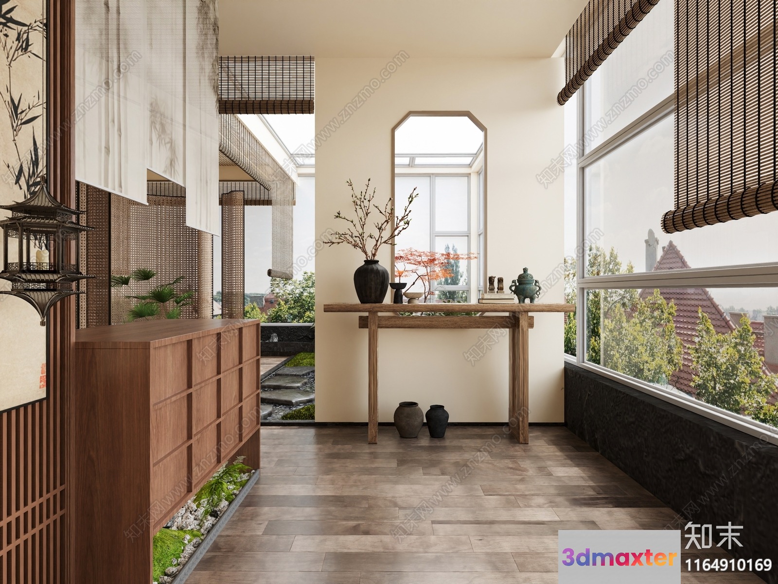 A Japanese-Style Room With A Large Window 3D Model - 21720 - VRAY Render